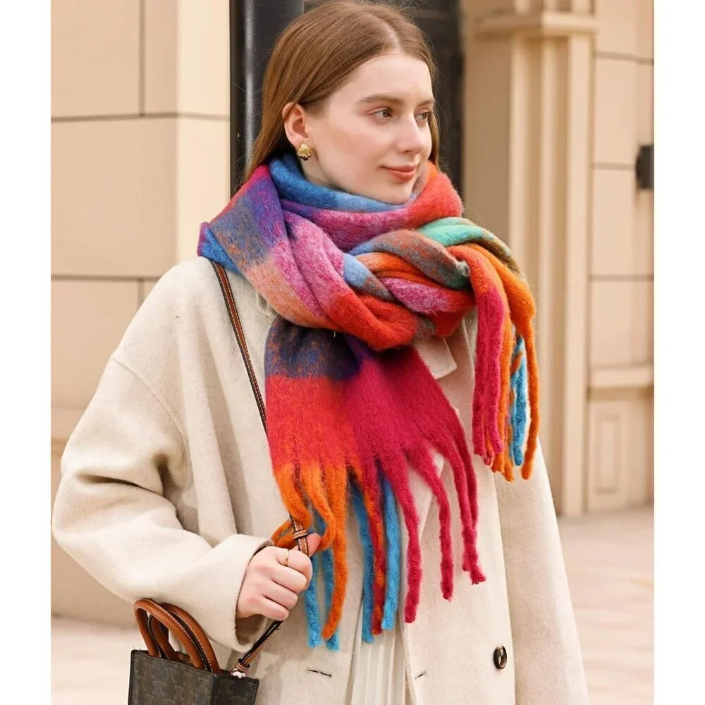 Women's Caramel Green Winter Warm Long Shawl Cold Weather Thick Blanket Scarfs